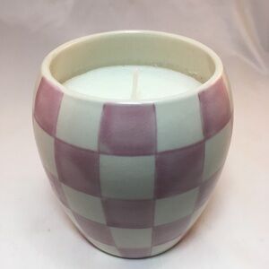 Paddywax Lavender Mimosa Checkerboard Ceramic Candle - Pink and White